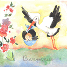 Cigogne color&eacute;e pour accueillir b&eacute;b&eacute; fille